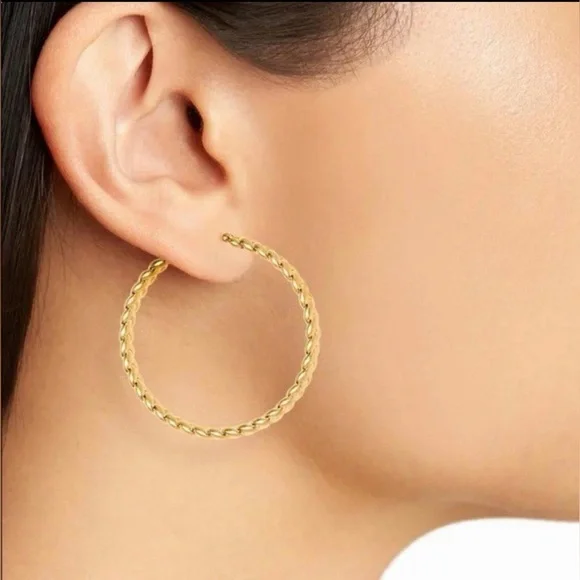 Madewell Puffed Rope Large Hoop Earrings Twisted Gold NWT - Picture 3 of 4